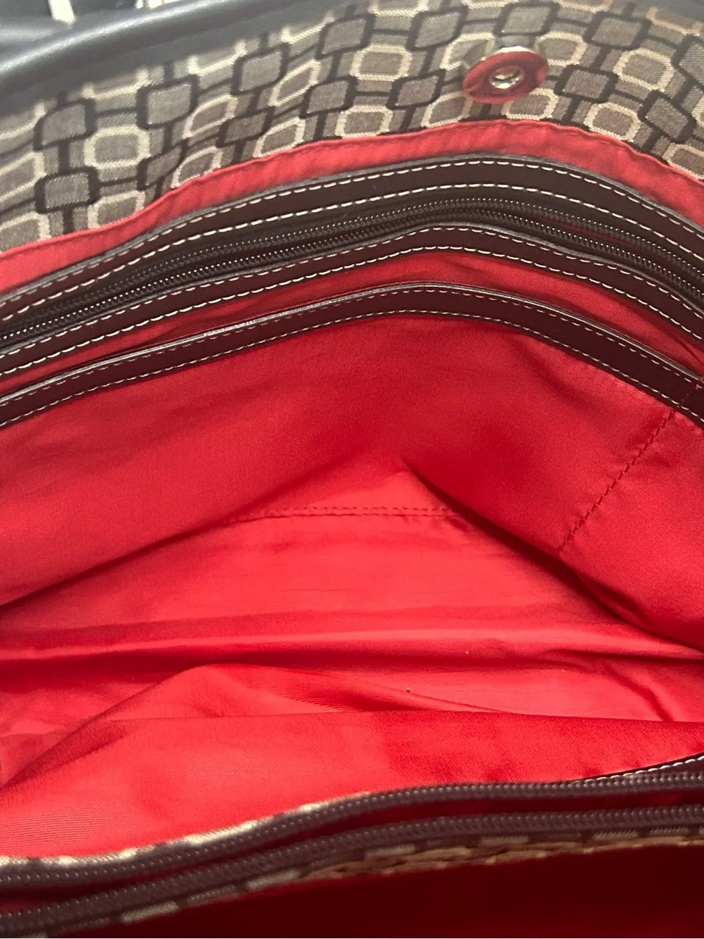 Nine West Black & Gray Geometric Laptop Tote Red inside